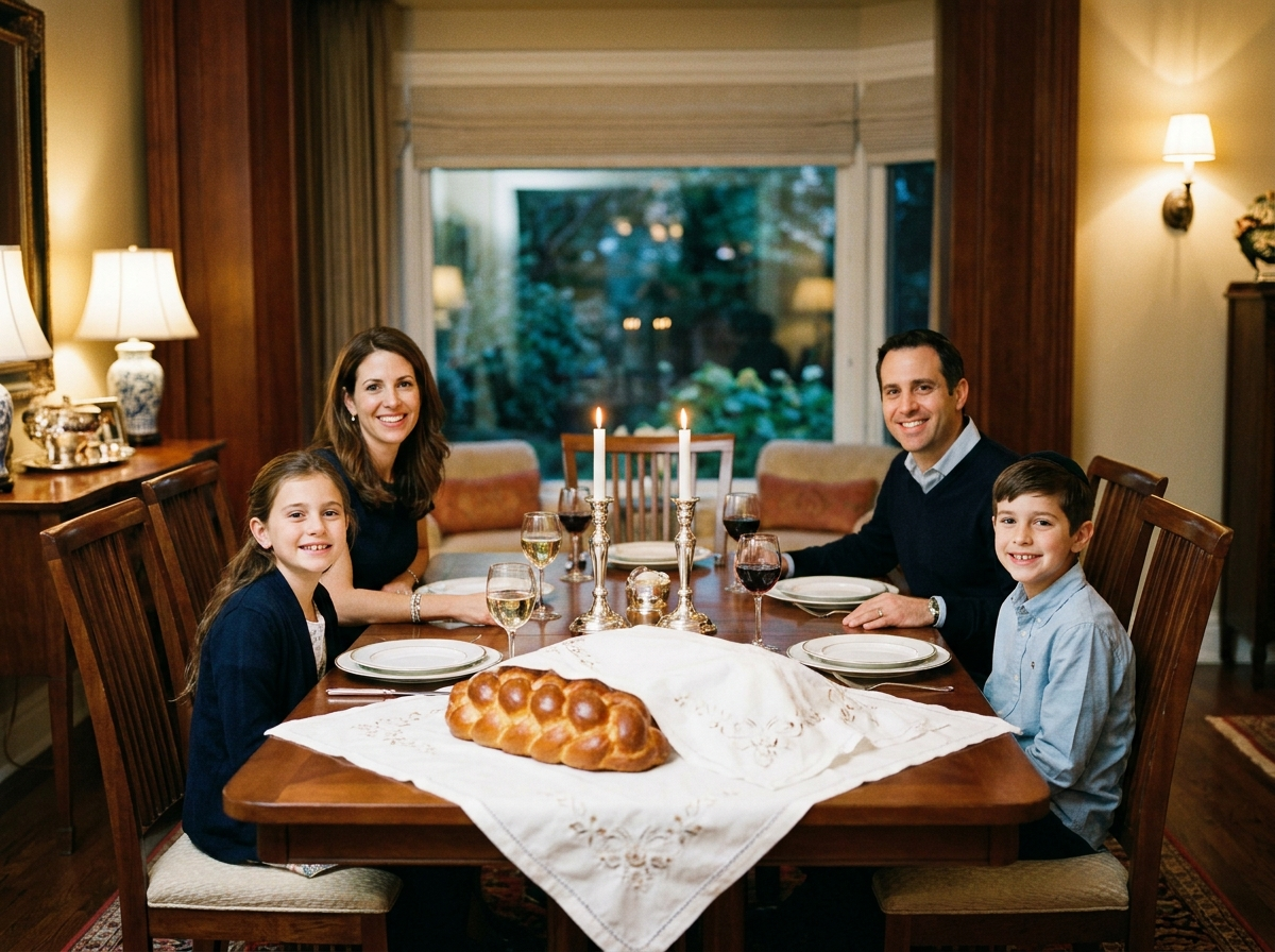 A welcoming family around a Shabbat table